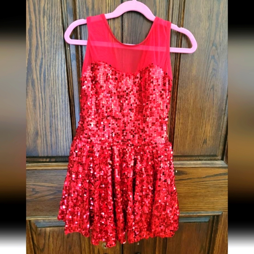 Red sequin leotard dress